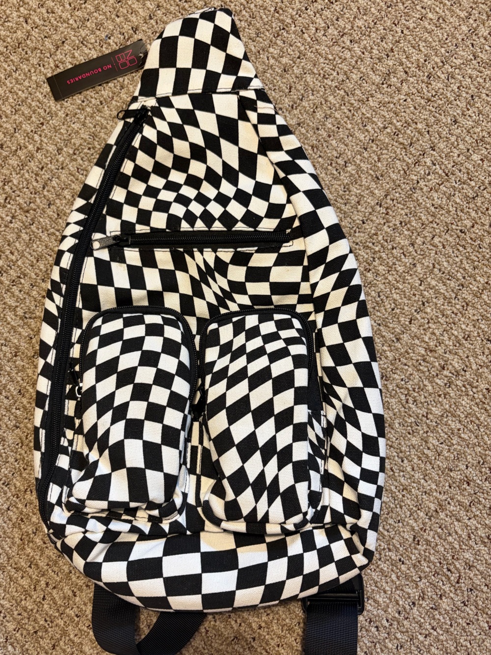 No Boundaries Black and White Checkered Crossbody Sling Bag
